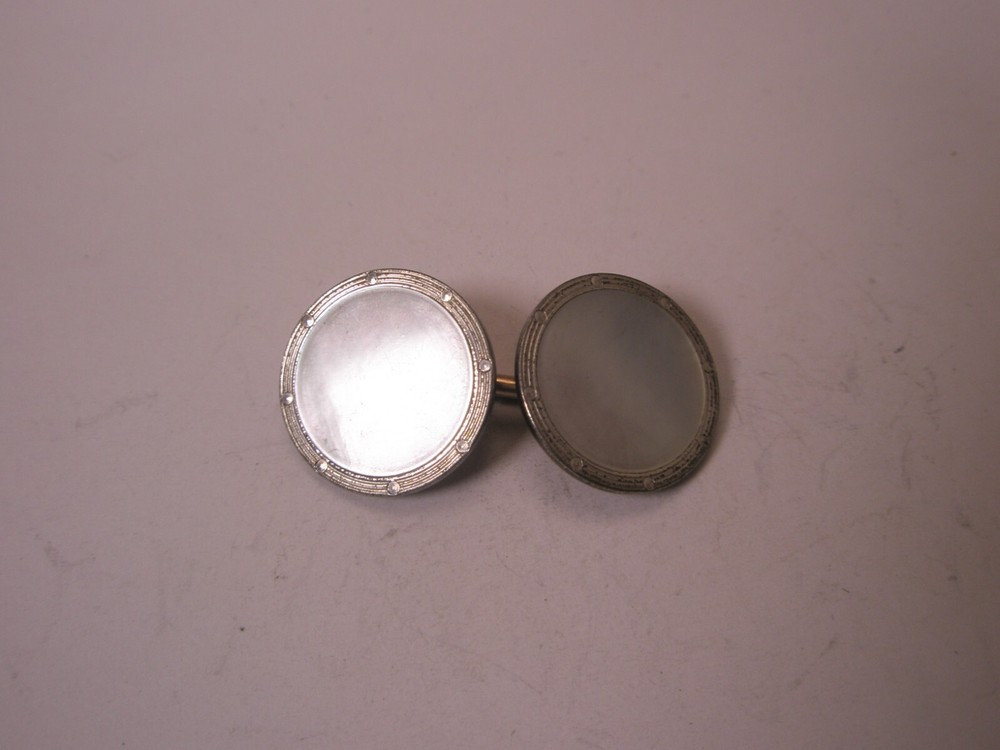 White MOP PLATED SINGLE Vintage DOUBLE SIDED Cuff Link replace lost/broken aa56