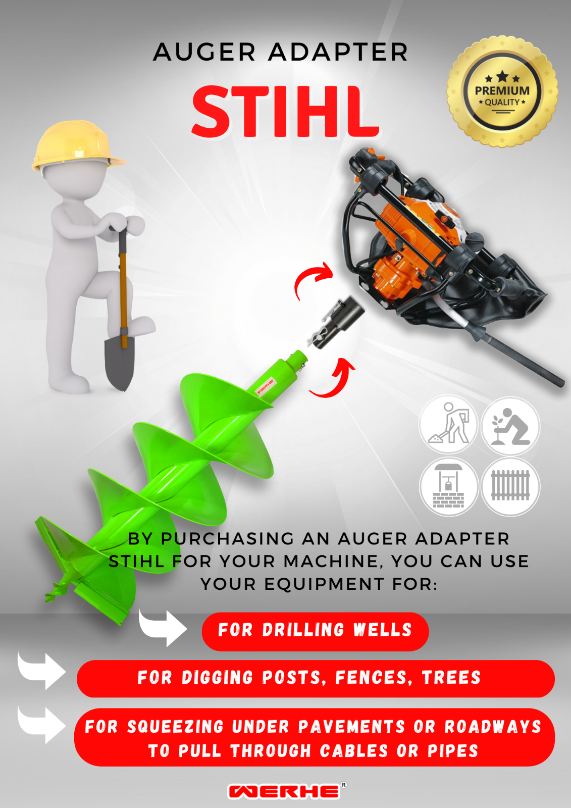 Adapter STIHL BT106C BT20C BT120 BT130 BT131 Erdbohrer Pfahlbohrer Bohrer