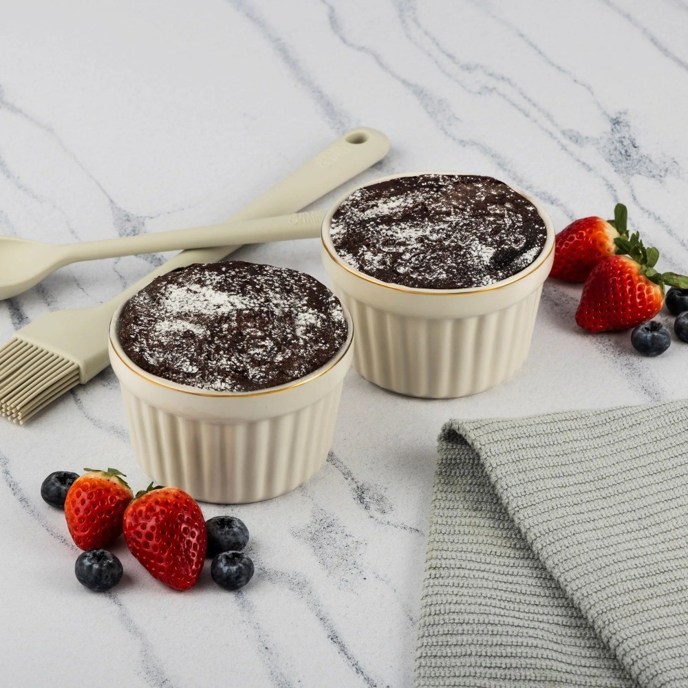 2-Piece White Ribbed Ramekin Set for Baking and Desserts