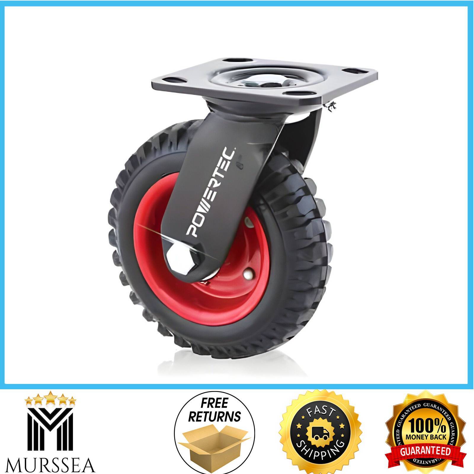360° Swivel Heavy-Duty Industrial Caster Knobby Threaded 8" Wheel All-Terrain