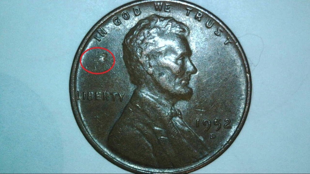 1952 D Lincoln cent strike thru error