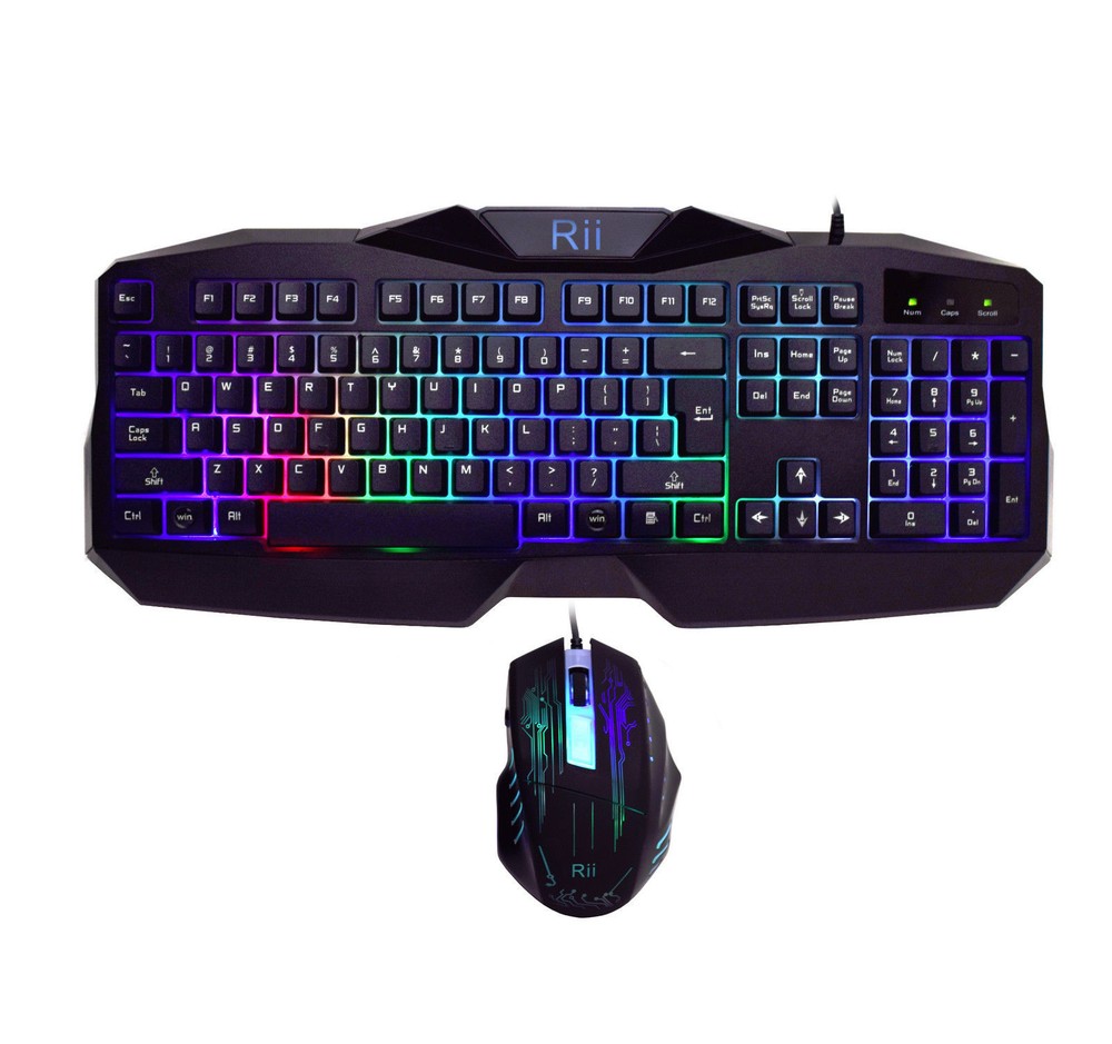 Rii RM400 Gaming Keyboard & Mouse Combo Bundle 7-Colors Backlit LED for Mac/PC