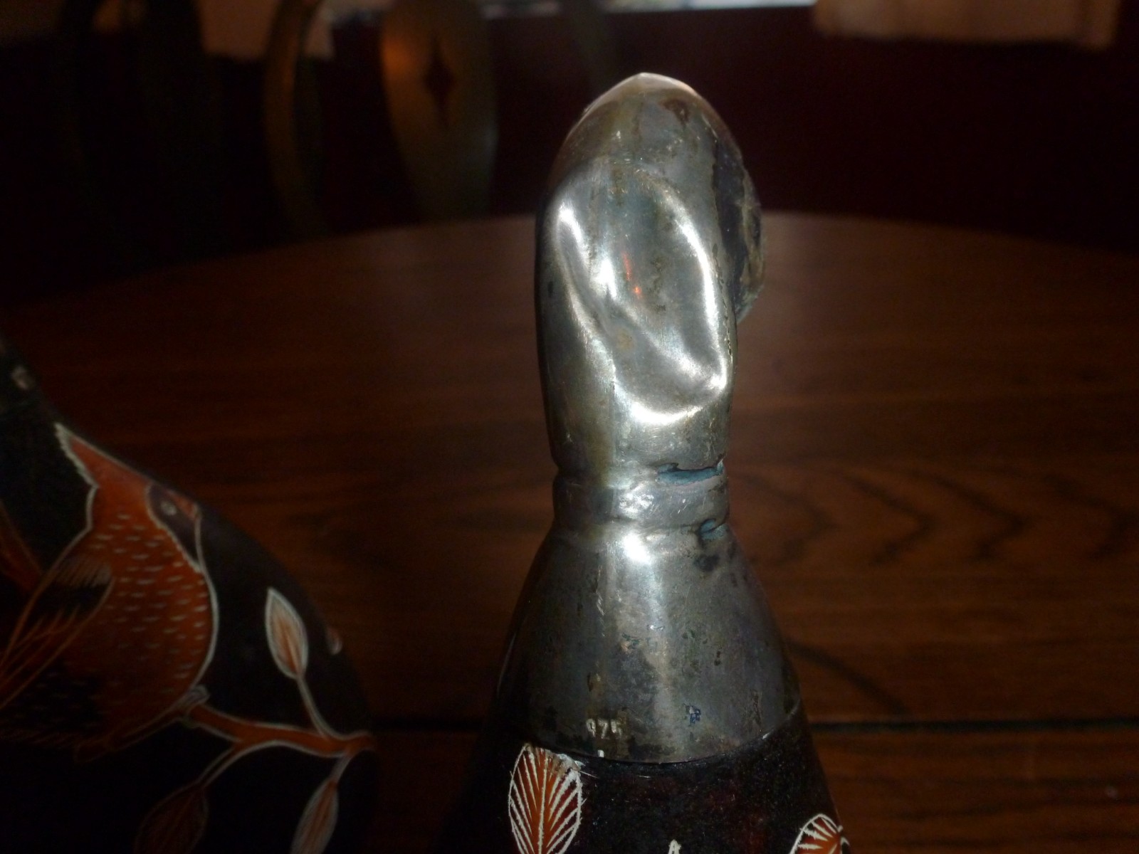 Sterling Silver 925 Vintage Hand-Carved Peruvian Gourd Art Duck