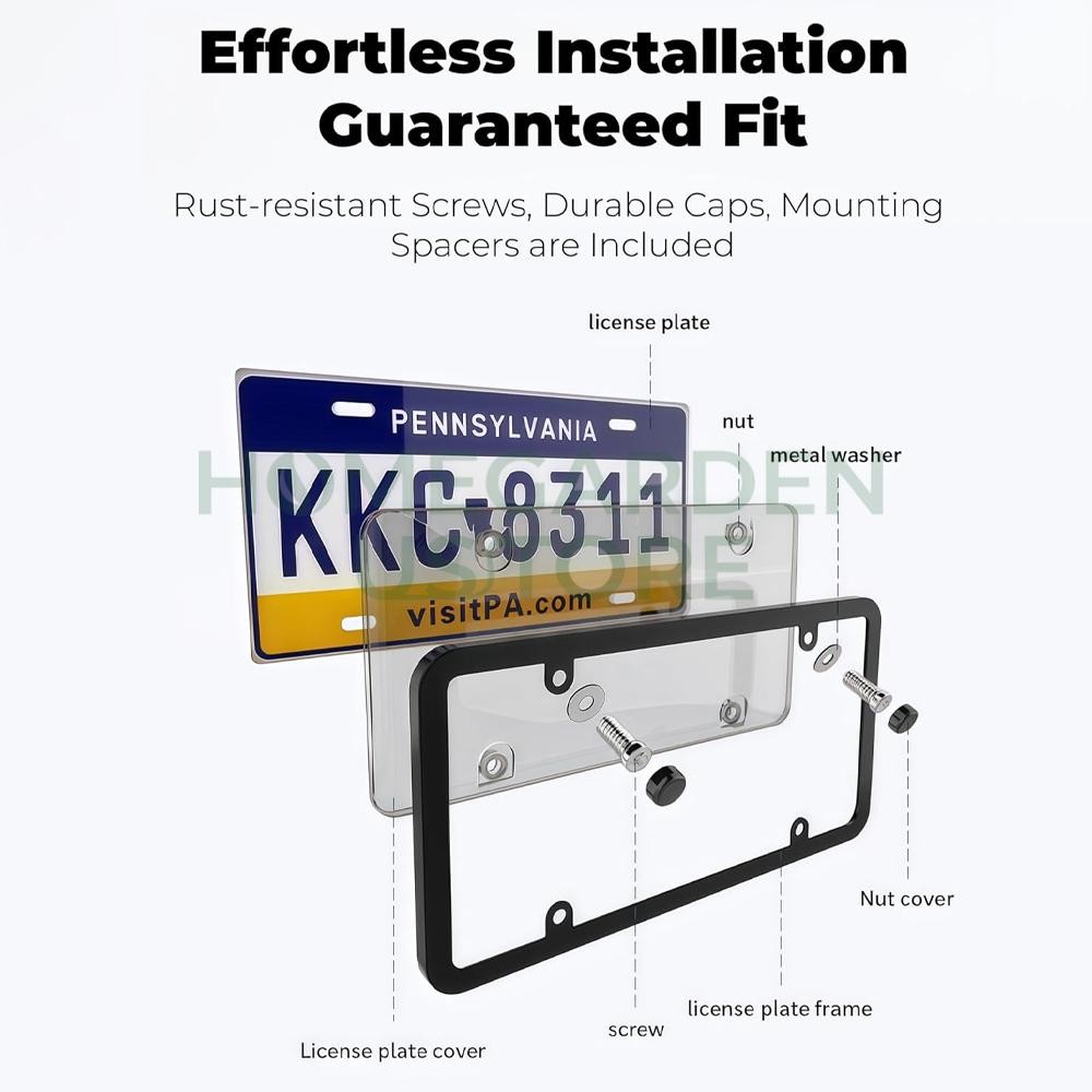 2X Unbreakable License Plate Covers+Frames Auto Tag Shield Protector Front Rear
