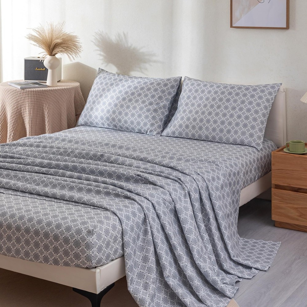 Bed Sheets Queen Size 18” Deep Pocket Queen Sheets Soft Breathable Geometric ...