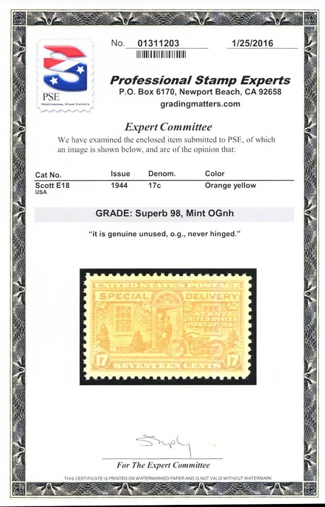 E18, Mint Superb NH 17¢ With Graded 98 PSE Certificate * Stuart Katz