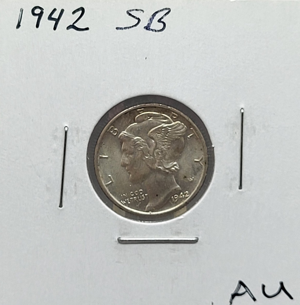 1942 U.S. Mercury Dime 10C 90% Silver Type Coin FSB Full Split Bands