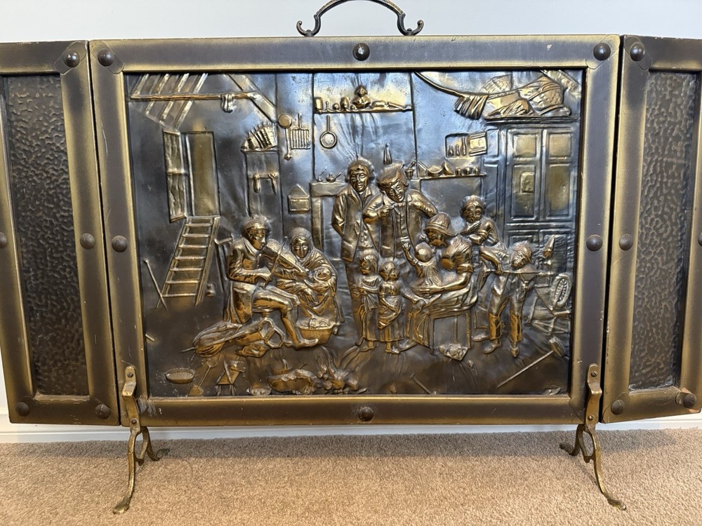 Three Panel Fire Screen Guard, Vintage Decor Fireplace Screen