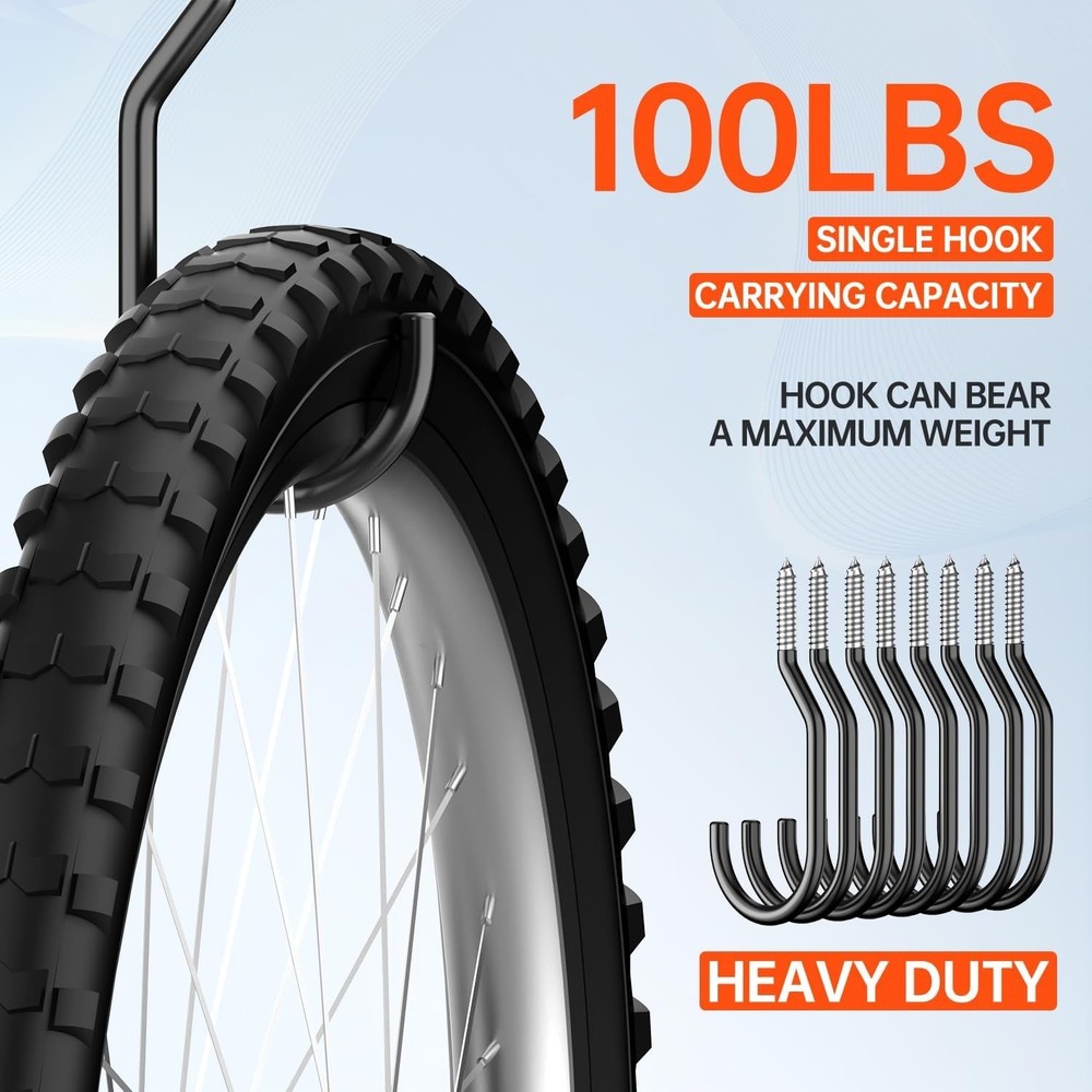Versatile 8-Pack Bike Storage Hooks - Maximum 100 LBS Load & Scratch-Free Design