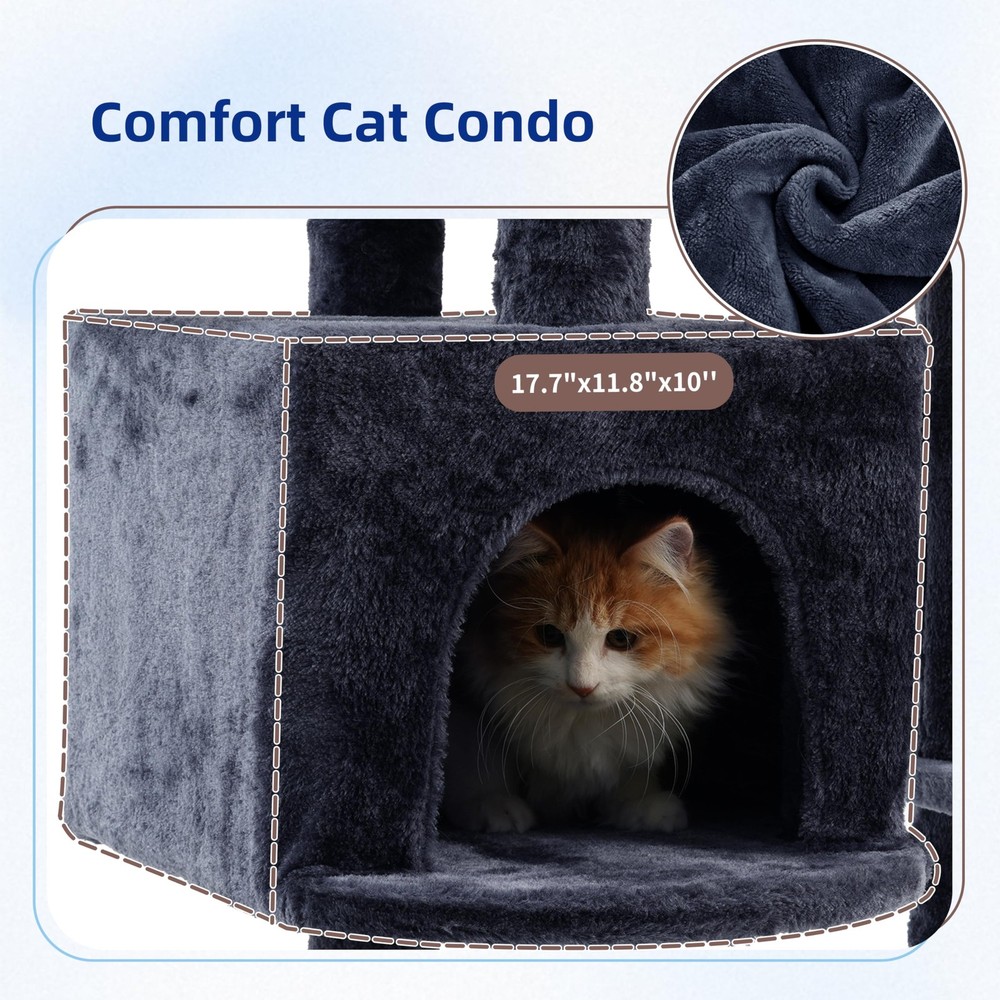 Indoor Cat Tree Tower with 7 Scratching Posts, Multi-Level Condo Play Area