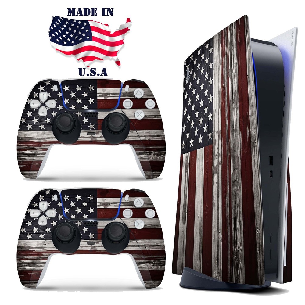 Rustic American Flag PS5 Console & Controller Vinyl Skin Wrap Decal Set