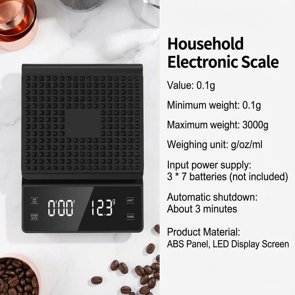 3kg/0.1g Digital Coffee Scale with Timer Kitchen Precision Weighing Scale