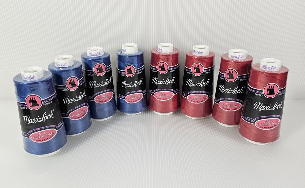 NEW 8 Maxilock Serger Thread Spools RED BLUE 3000 Yd Polyester Overlock Sewing