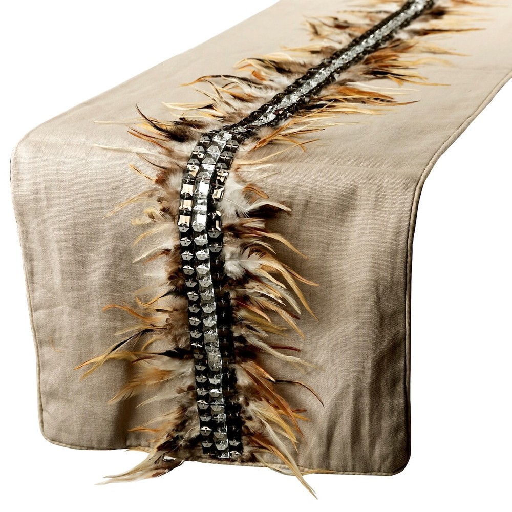 Decorative Table Runner Beige Linen Wedding Décor Table Décor - Feather Dream