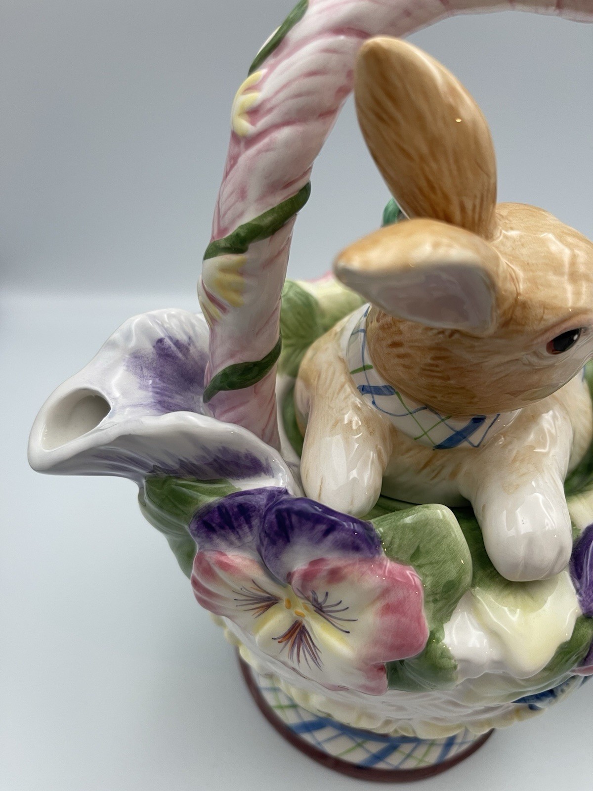 Fitz & Floyd Halcyon Bunny Teapot Sugar Jar Planter Set Easter Spring Floral