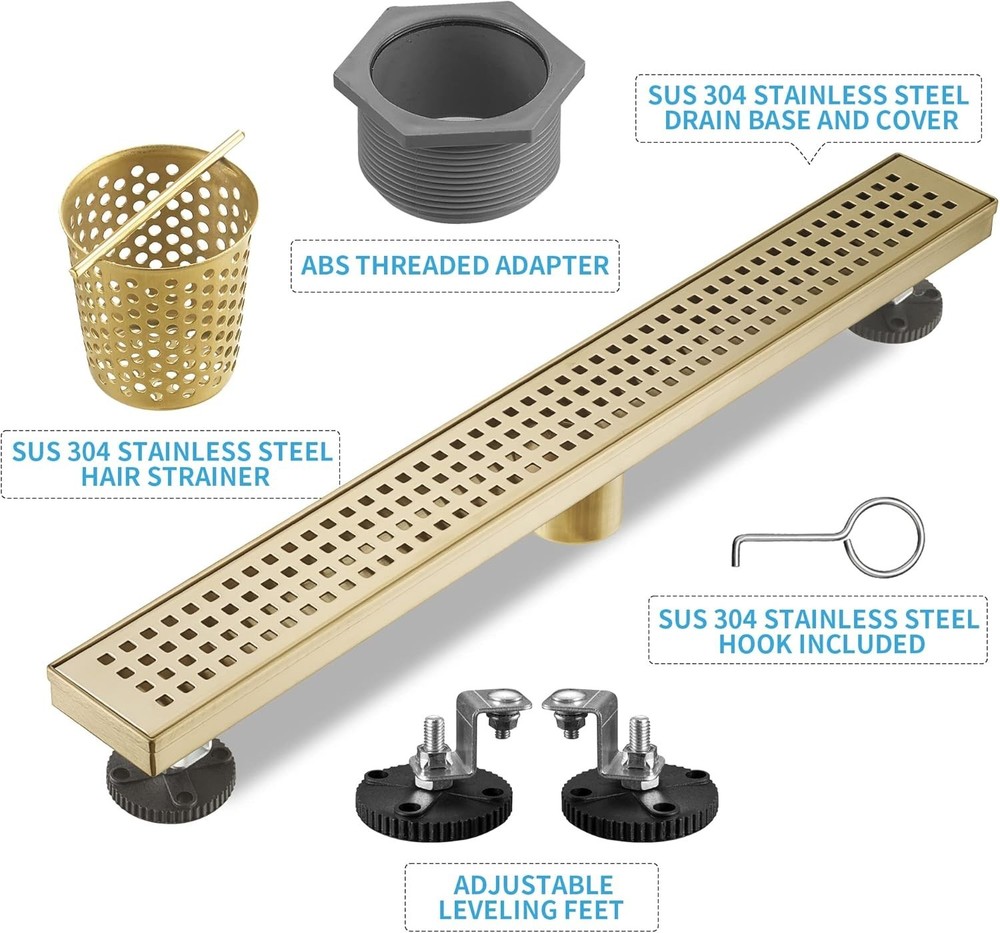 Linear Shower Drain 36 Inch Rectangular, Brushed Gold Shower Drain (1112)
