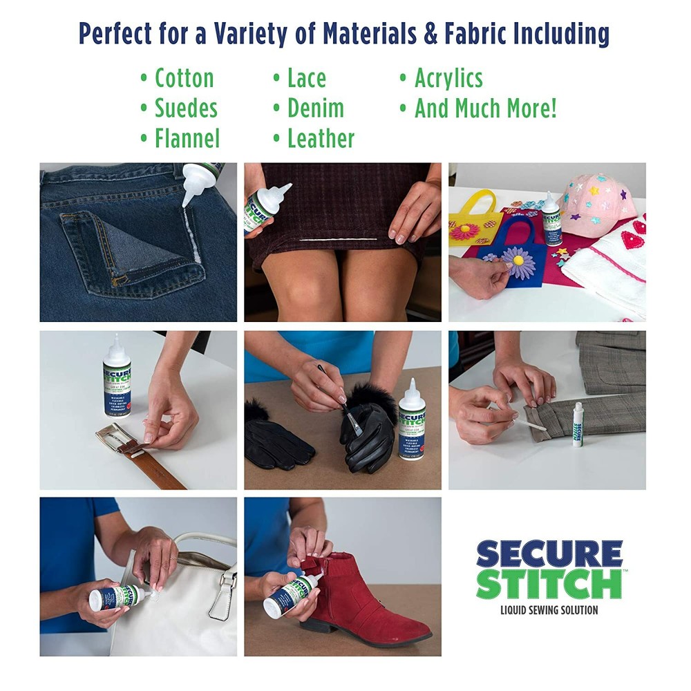Secure Stitch Liquid Sewing Solution Kit! Fabric Glue