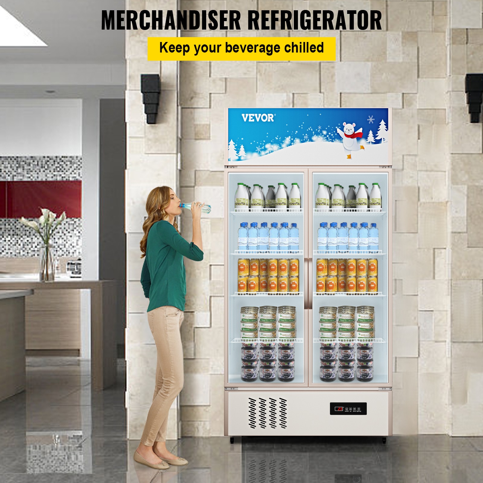 VEVOR Commercial Merchandiser Refrigerator Beverage Cooler 2 Doors 39"x27"x79"