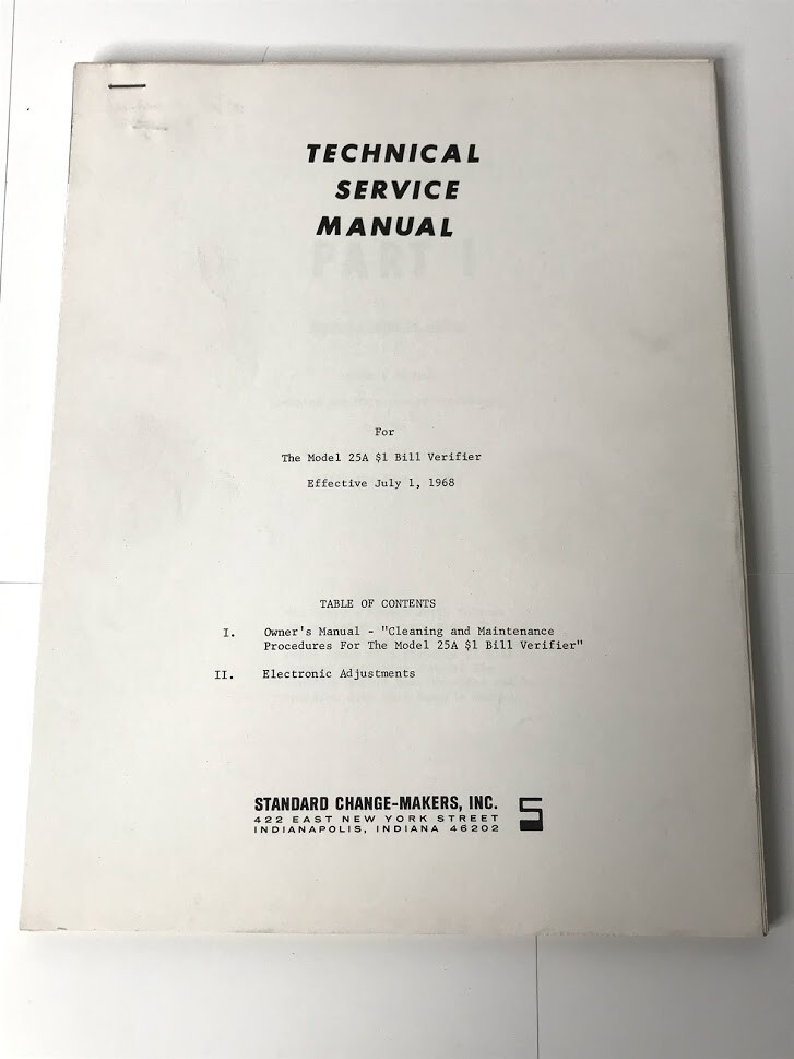 Standard Change Maker Model 25A Bill Verifier Technical Service Manual