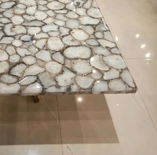 White Agate Coffee Table, Agate Geode Center Table, Natural Agate Handmade Decor
