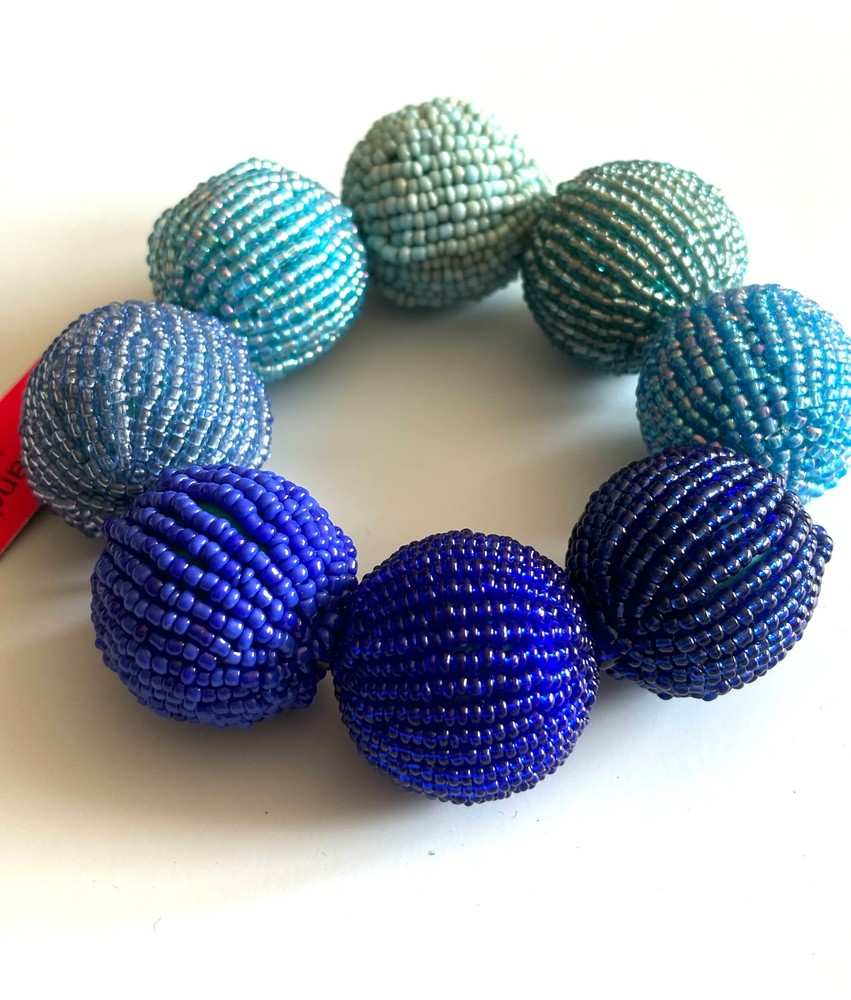 Large Seed Bead ball bracelet Navy Mix