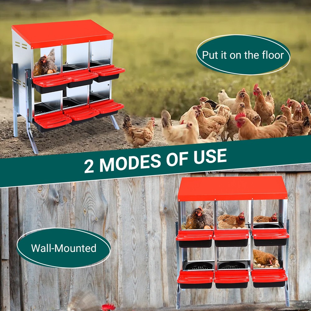 6 Hole Chicken Nesting Box Hen Laying Boxes Roll Away Nesting Box Laying Egg Red