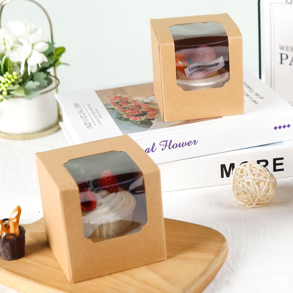 NPLUX 25 Pcs Cupcake Boxes Individual Cupcake Containers Pre-Assembled Single Cu