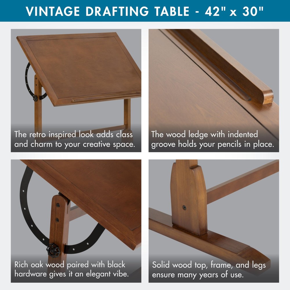 Studio Designs Vintage Drafting Table - Antique Design Solid Wood Drafting Ta...