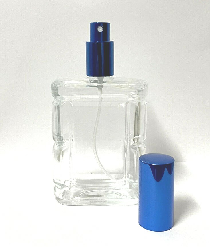 1 Refillable Perfume Metal Spray Top , Flat Shape Glass Bottle , Atomizer 100 ml