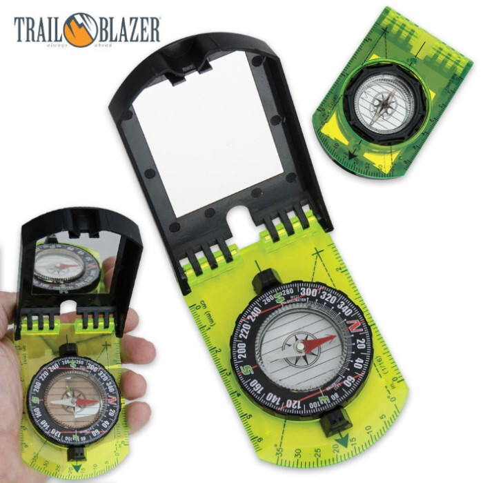 MULTI-FUNCTIONAL SURVIVAL COMPASS WITH SIGNAL MIRROR ROTATING RING, POCKET READY