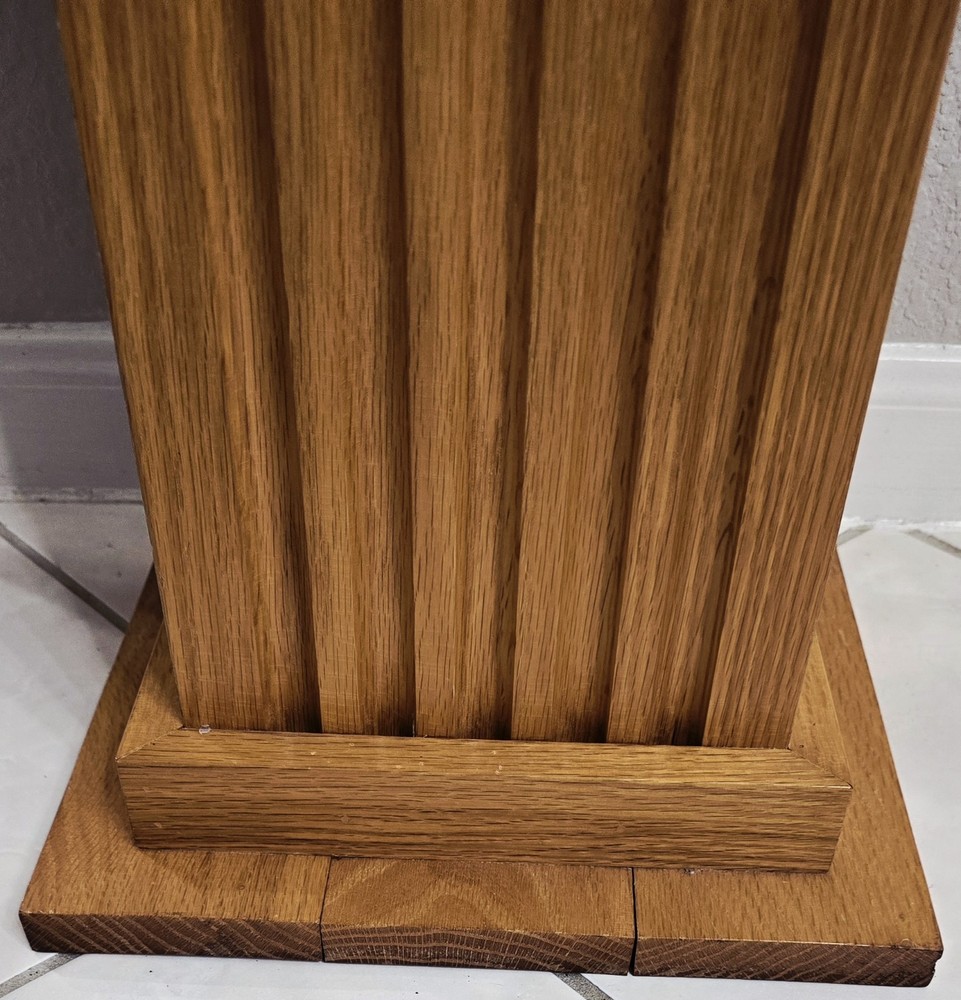 Mid Century Solid Golden Oak Fluted Column Plant/Lamp Stand
