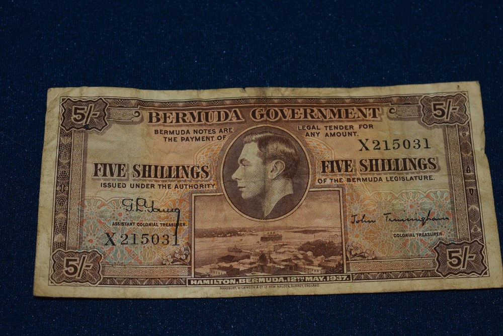 Vintage 1937 BERMUDA 5 SHILLING NOTE