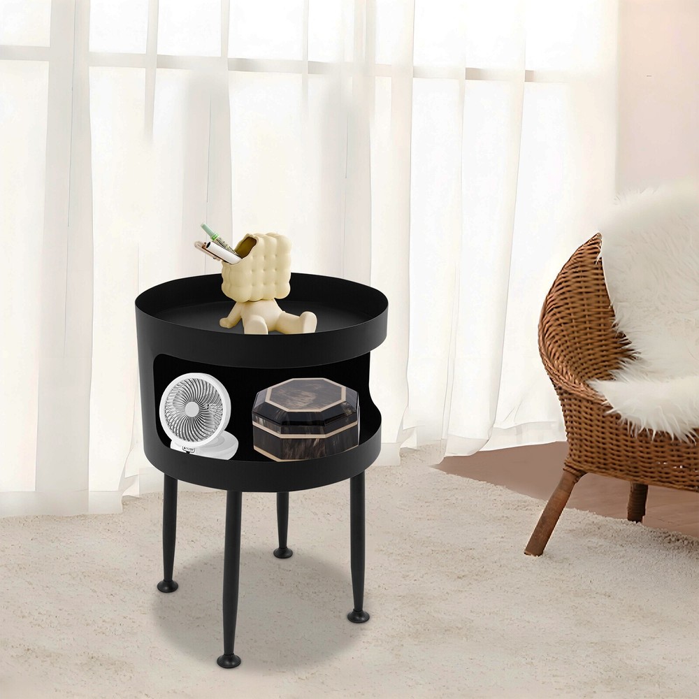 40x40x55cm Modern Side Table, Round Table with Open Storage, Bedside Table
