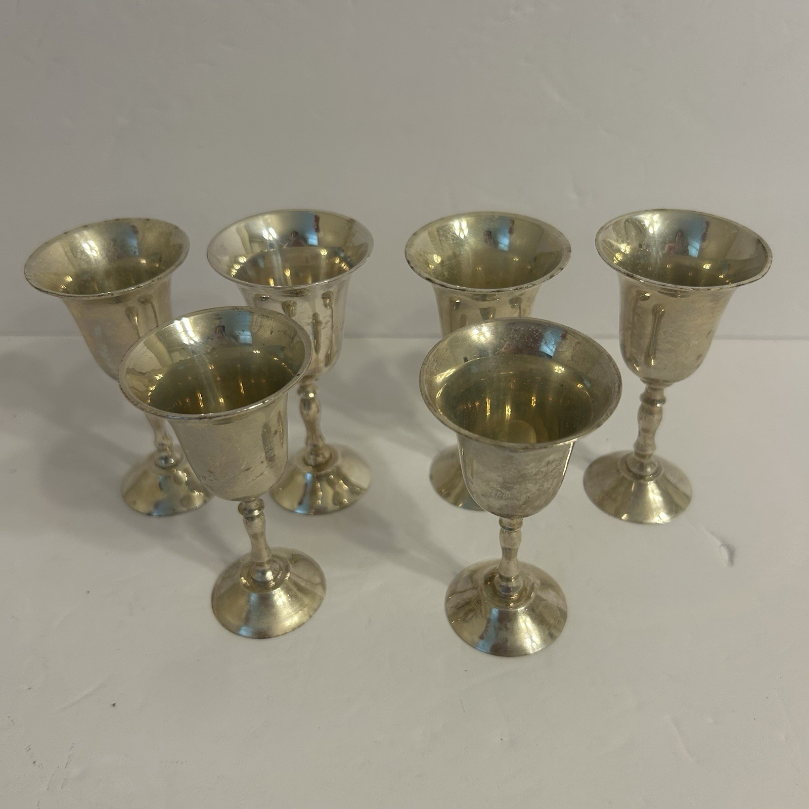 Set of Six Vintage Silver Plate Wine Goblets 1oz Made In India EUC