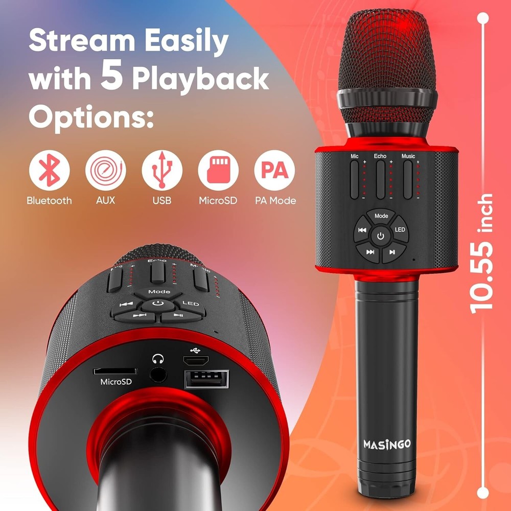 Bluetooth Karaoke Microphone Speaker Wireless Portable LED Light Display - NIB