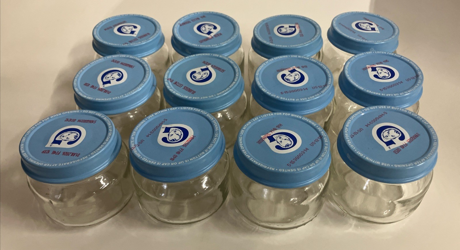 GERBER EMPTY Baby Food Jars Lot of 12 Glass Jars w Lids for Crafts Storage