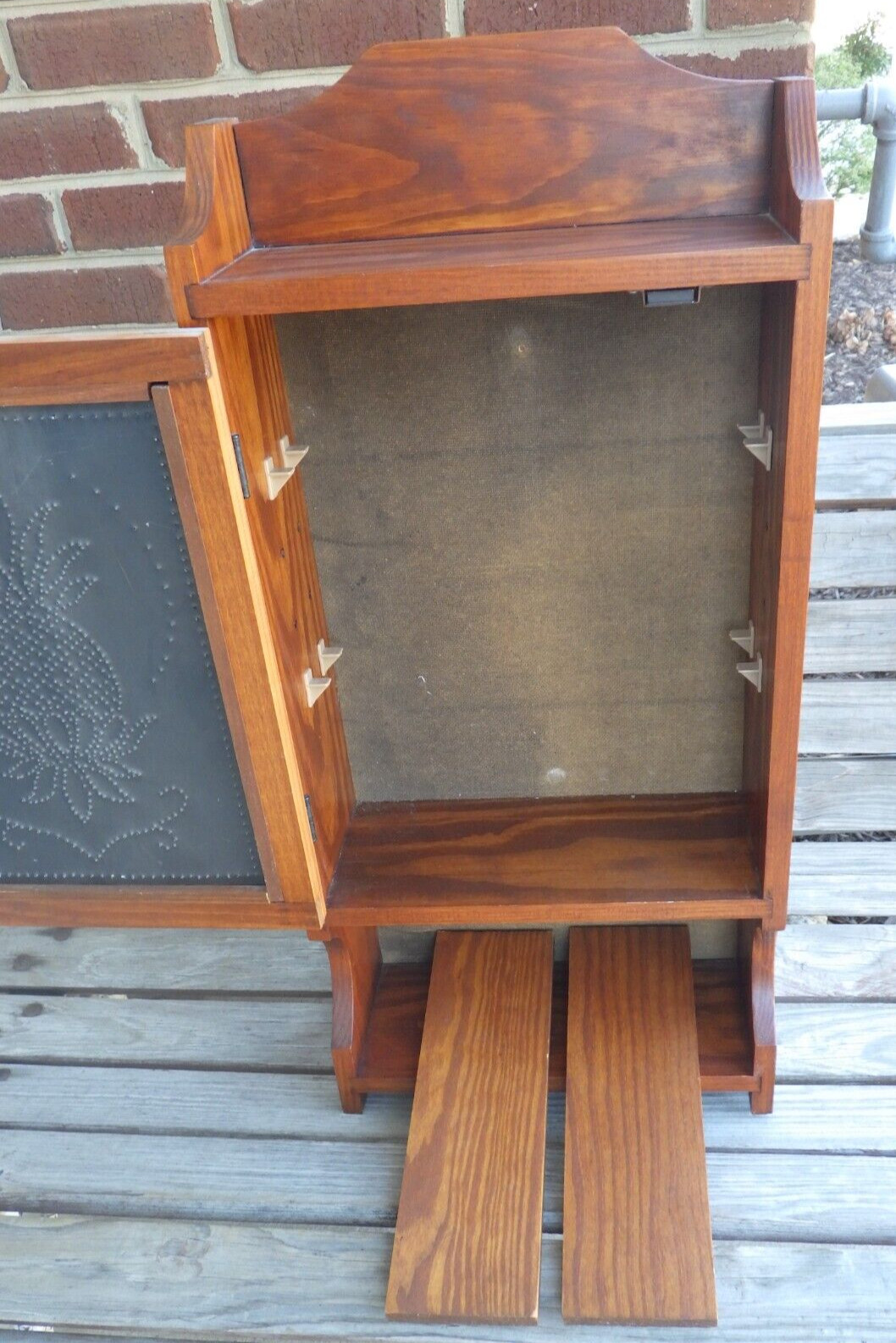 Wall Cabinet Mahogany Wood Punched Tin Pineapple Motif Farmhouse Décor