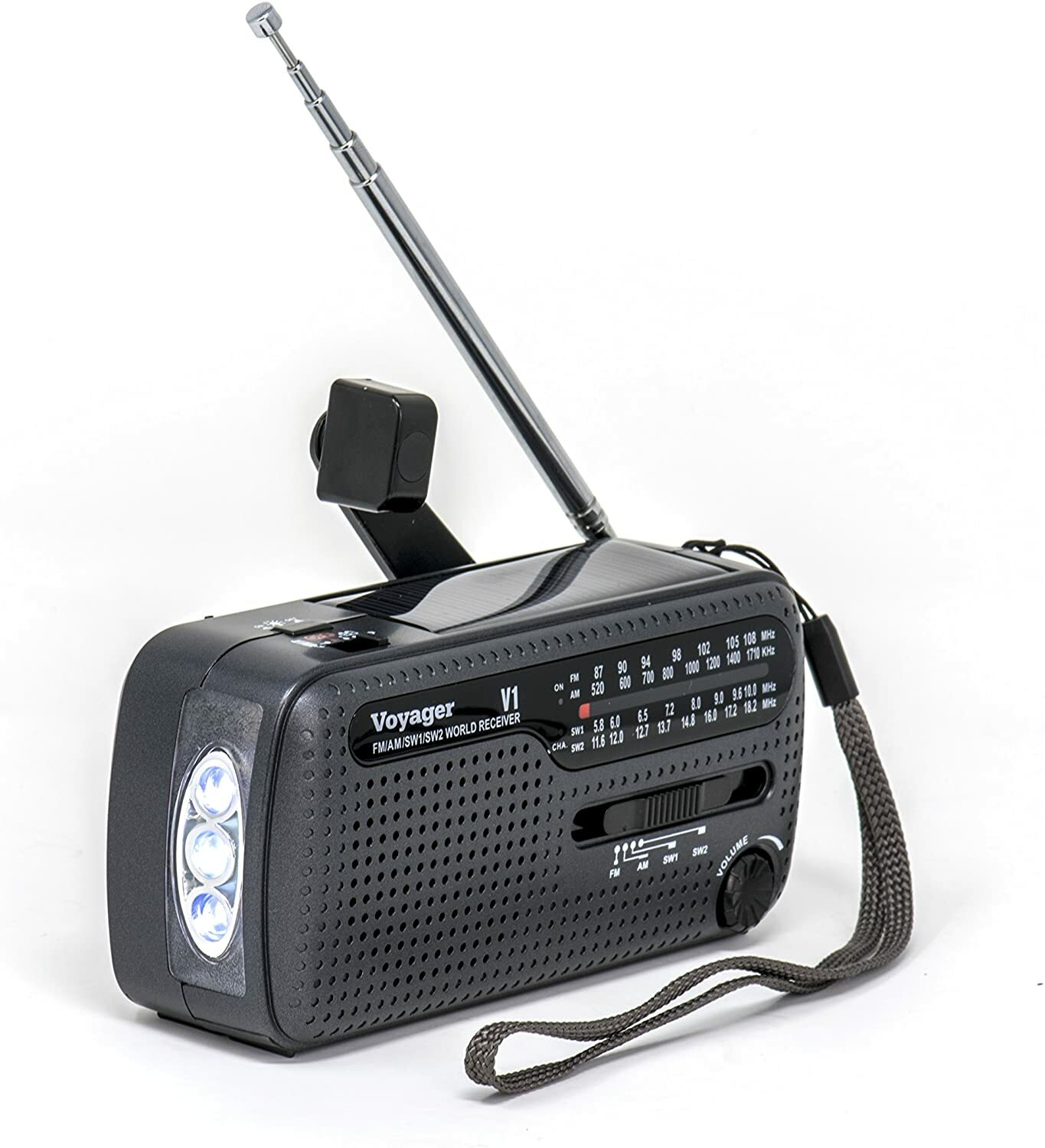 Kaito V1 Voyager Solar Dynamo AM/FM/SW Emergency Radio with LED Flashlight Black