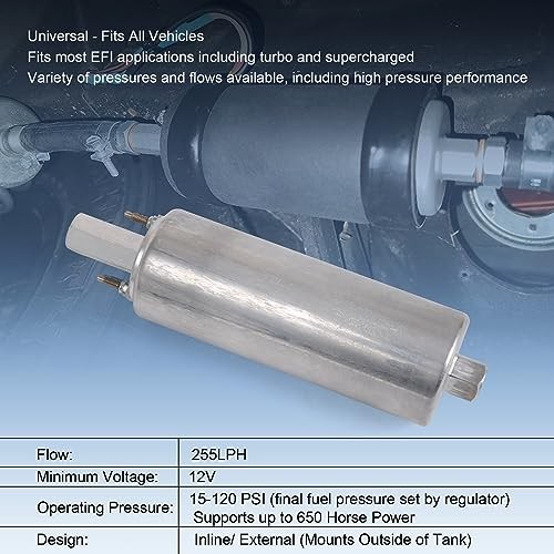 High Flow Pressure External Inline 255LPH Fuel Pump With Installation Kit