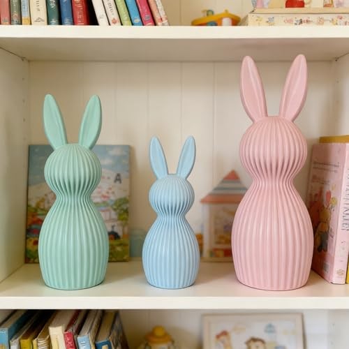 Pack Pastel Easter Bunny Figurines, Resin Rabbit Statues, Minimalist 3