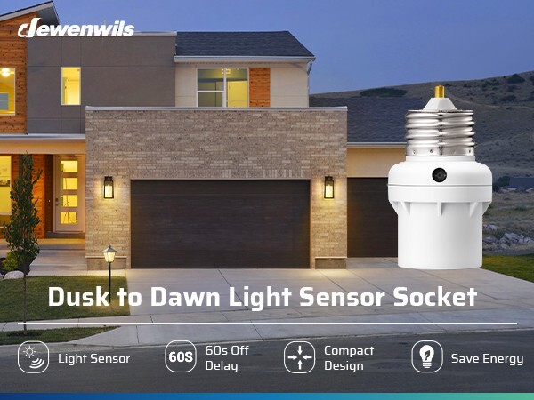 DEWENWILS 2 Pack Light Sensor Socket, Dusk to Dawn 360° Sensor Rotation, E26