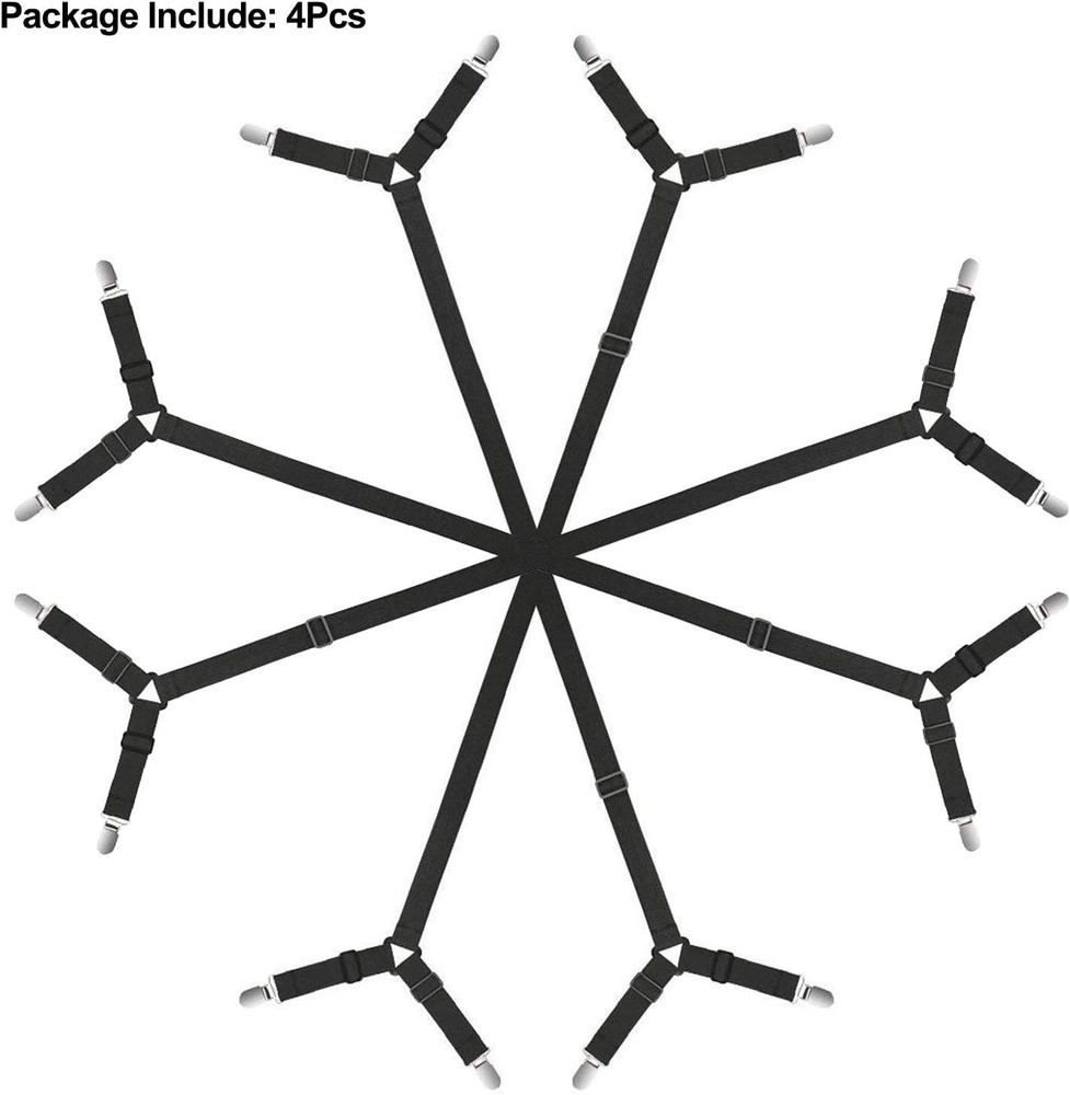 Adjustable Bed Sheet Clips - 4 Pack with Secure Crisscross Design, Black
