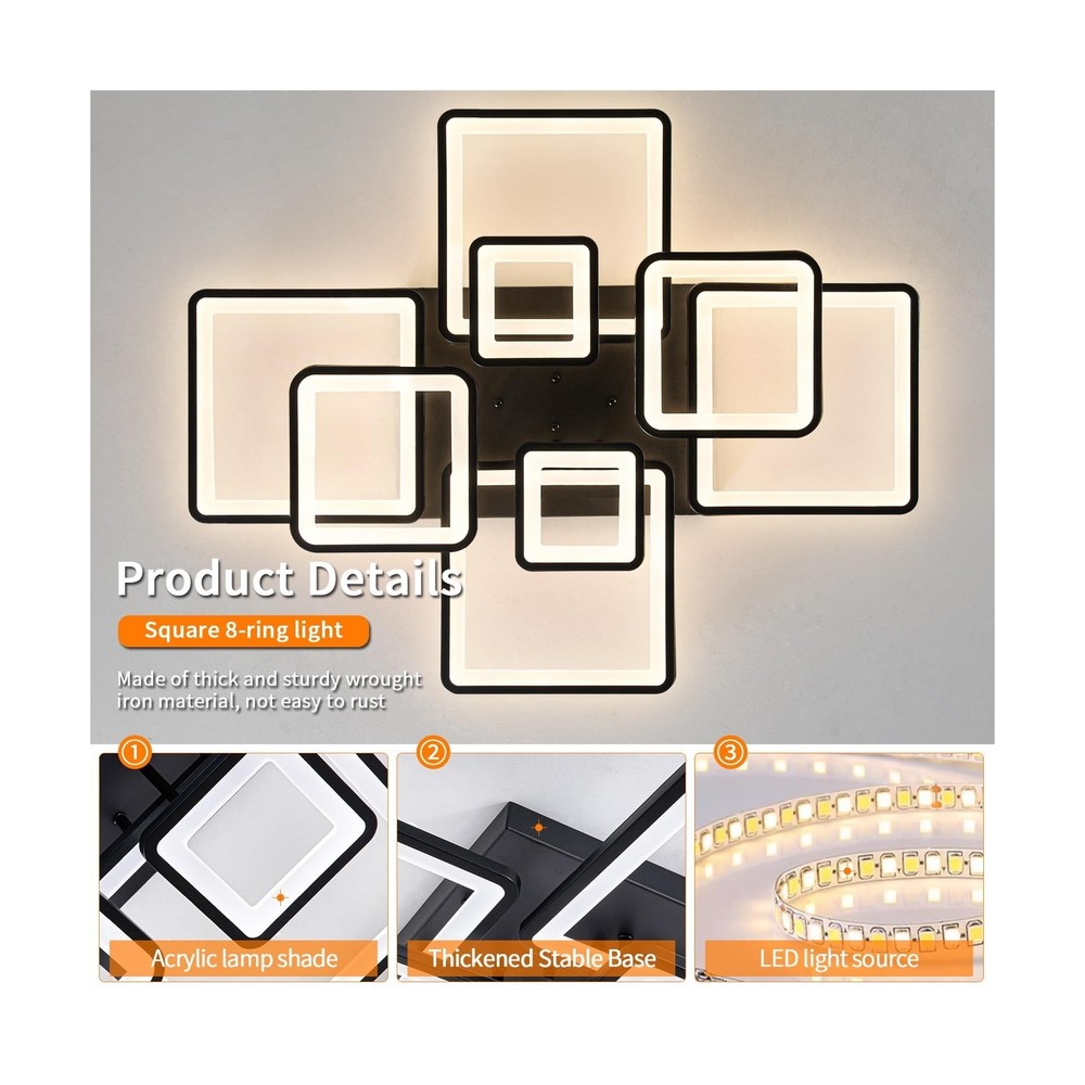 Modern LED Ceiling Light, Dimmable LED Chandelier Black Flush Mount Ceiling L...