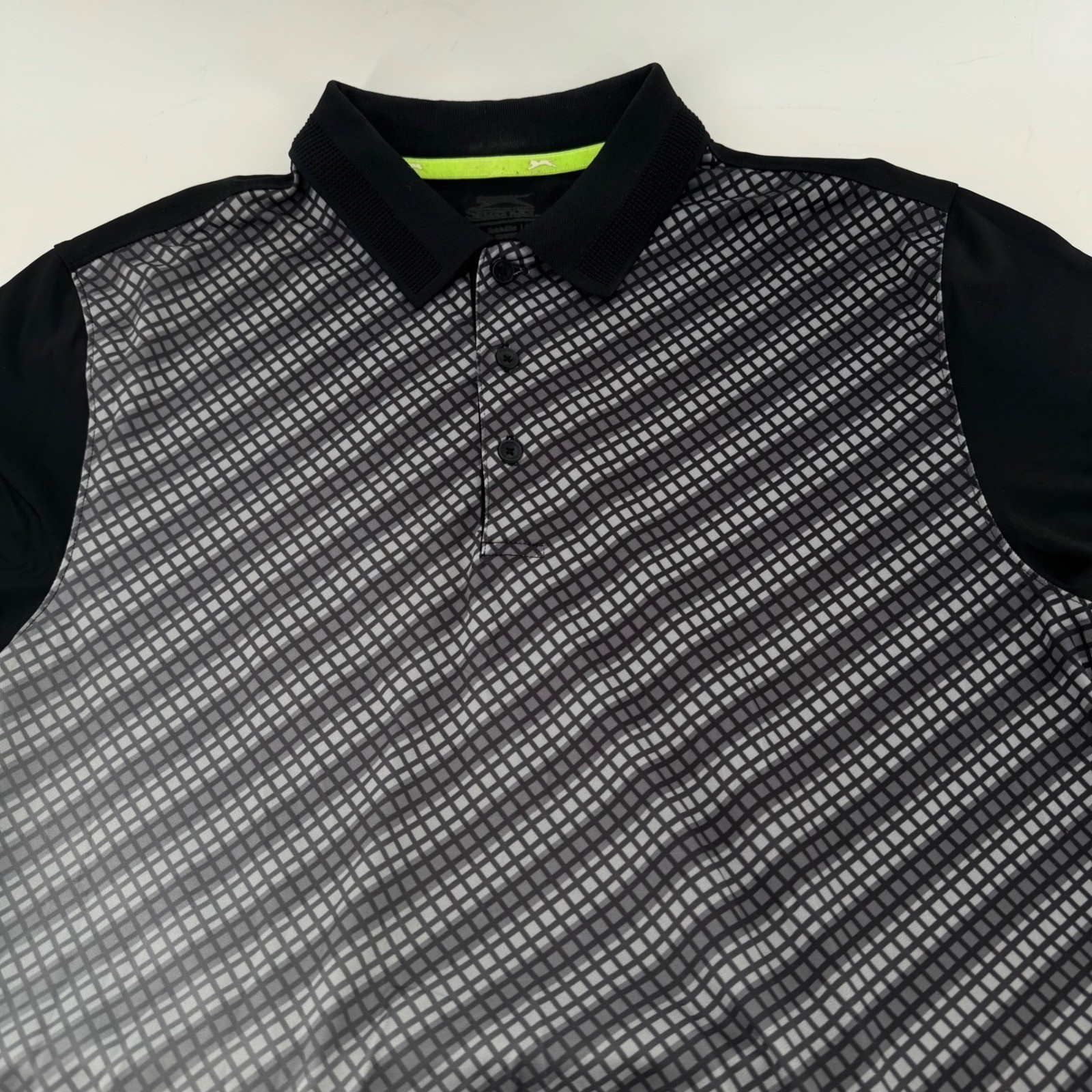 Slazenger Men's Golf Polo Shirt Black Grey Geometric Size S