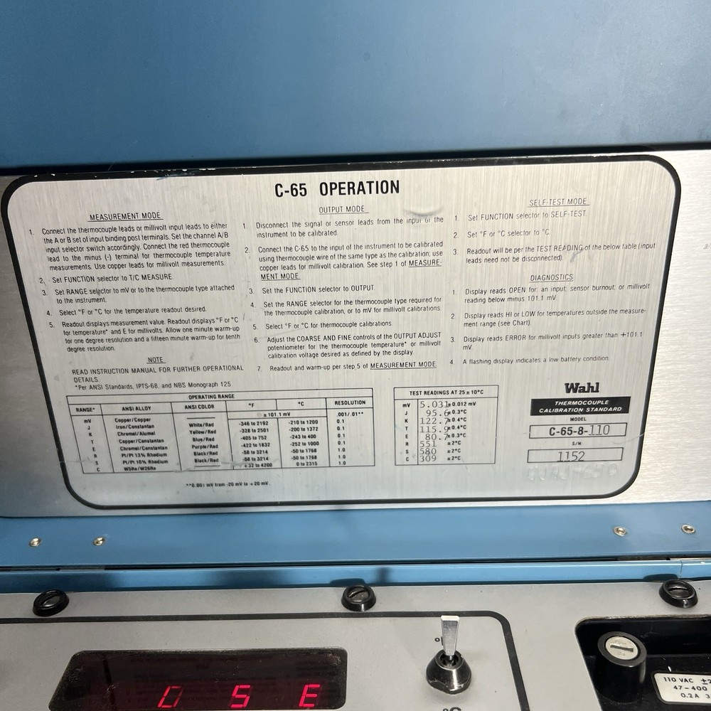 WAHL MODEL C-65 TERMOCOUPLE CALIBRATION STANDARD Microprocessor Based Calibrator