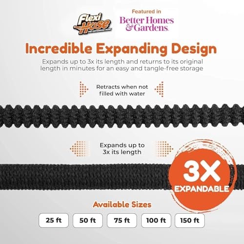 Expandable Garden Hose with 8 Function Nozzle, 50FT - Lightweight 50ft Black