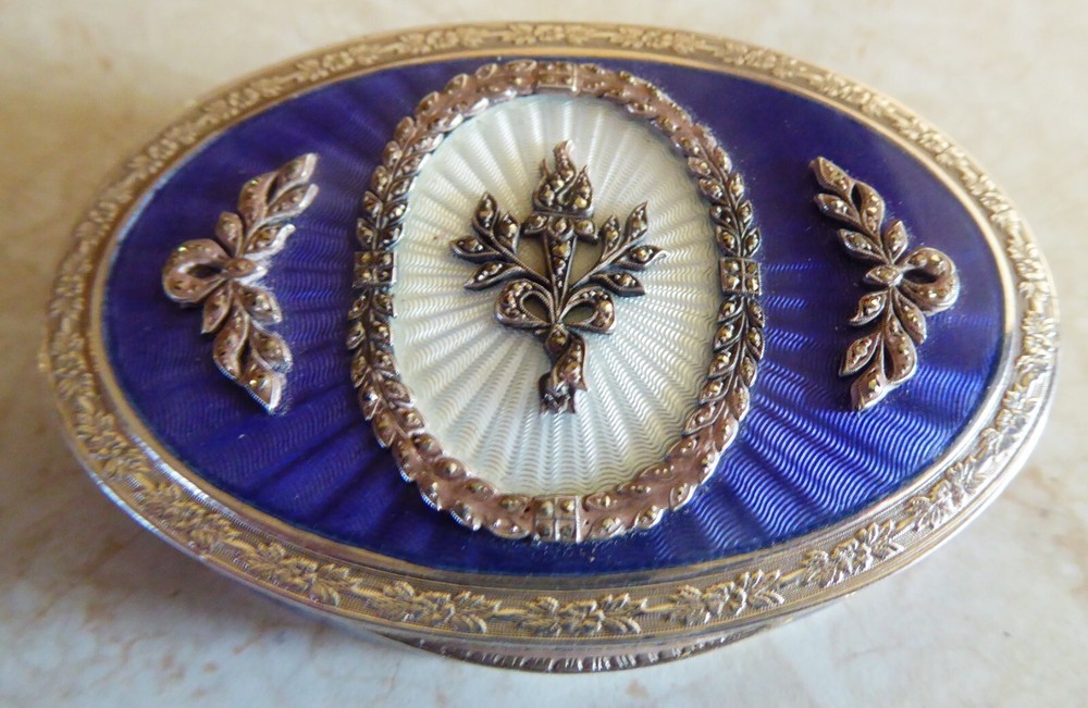 SILVER AND ENAMEL BOX  ART DECO   MARCASITE 935