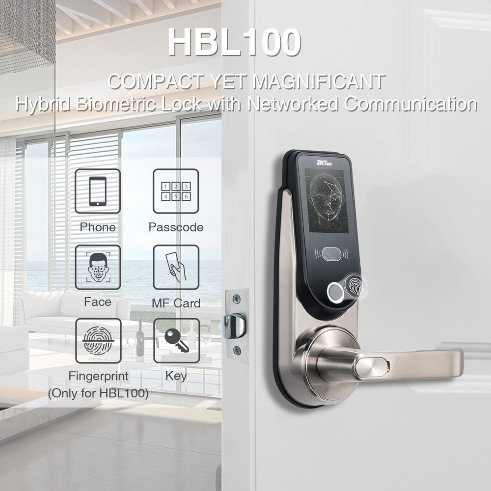 ZKTeco HBL100 Smart Door Lock with Face Fingerprint Passcode Biometric Lock