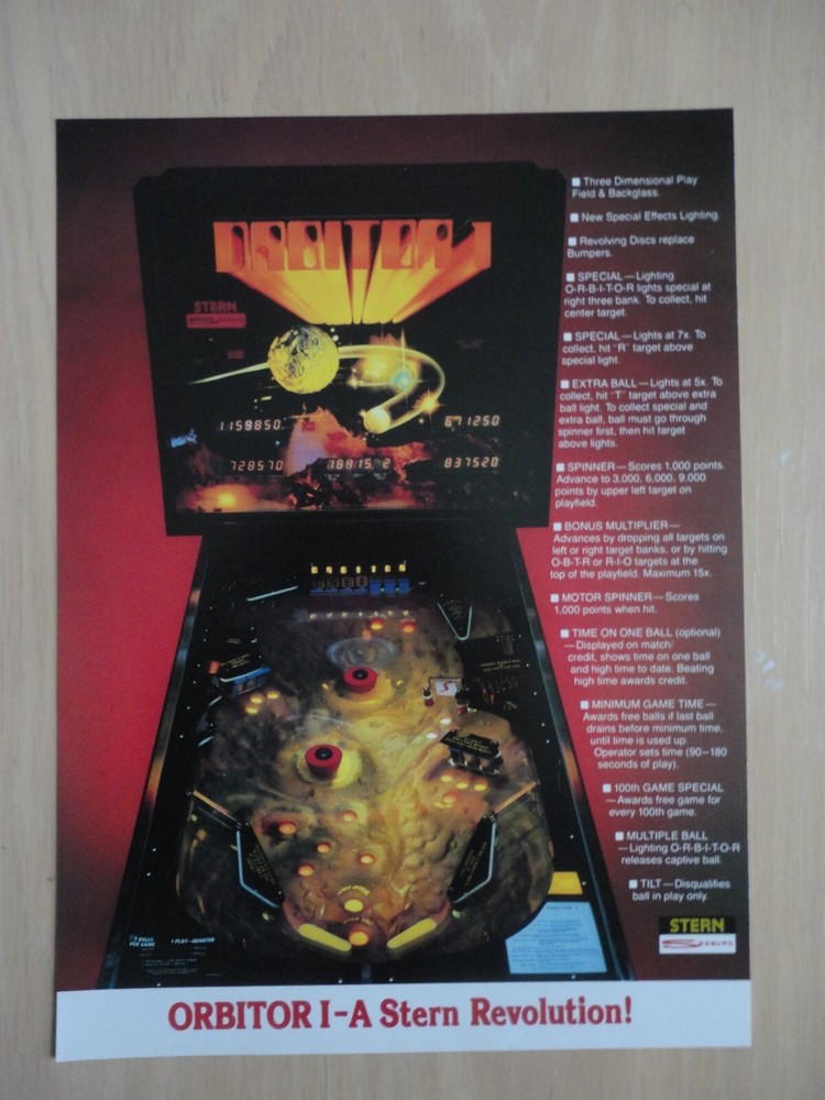 Orbitor I Pinball Machine Flyer Magazine Pull Out Advertisement