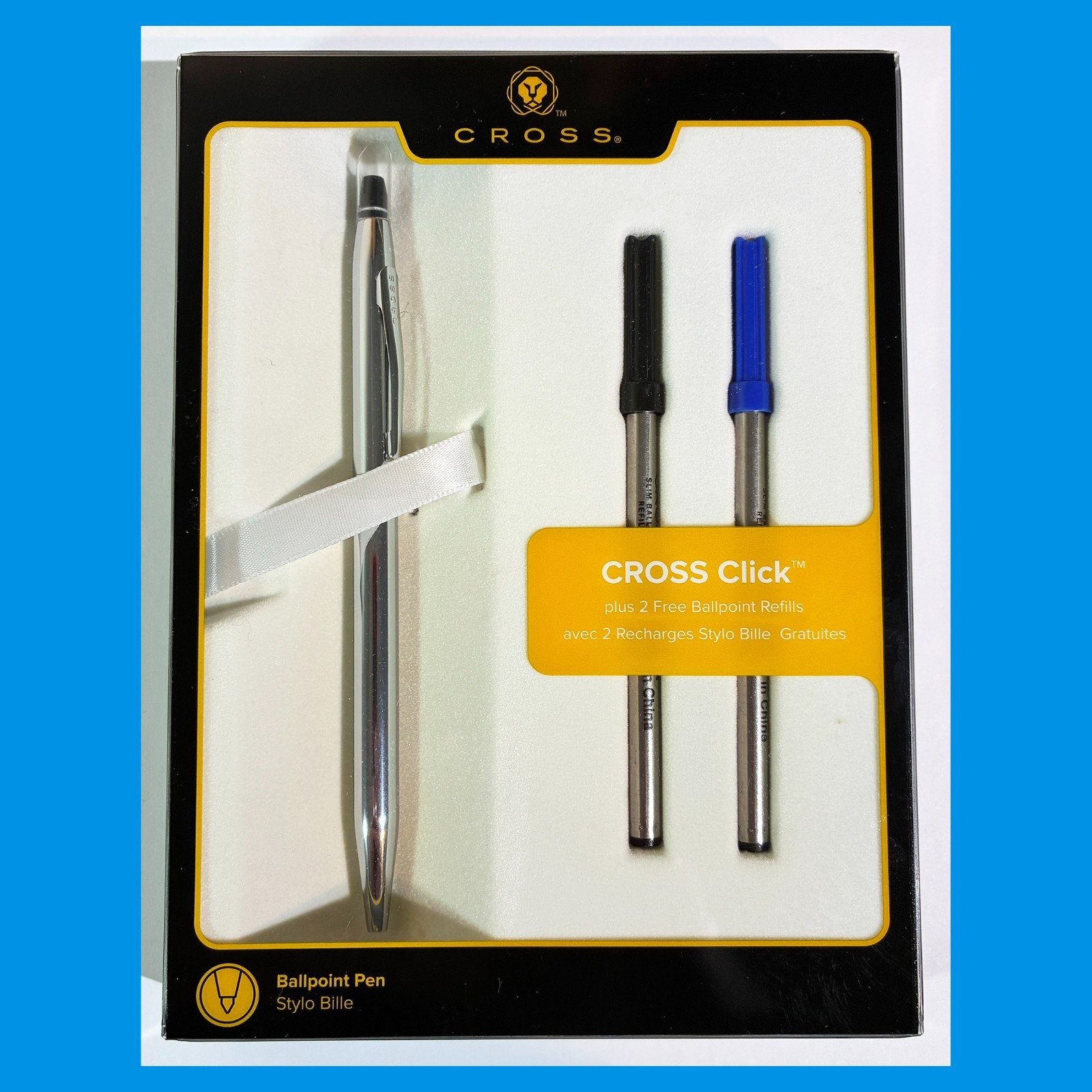 Chrome CROSS CLICK BALLPOINT PEN w/ Two Refills AT0622F-101/17 UNOPENED! UNUSED!